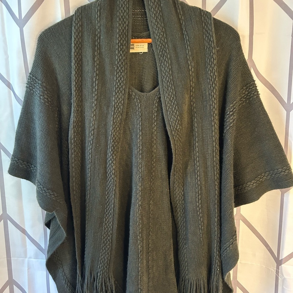 Cozy Open-Front Poncho Shrug in Charcoal Gray